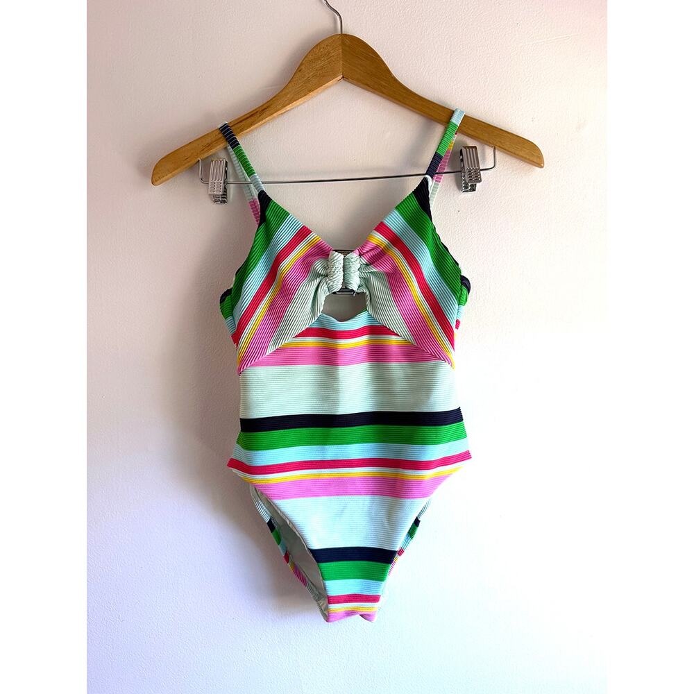 Trina Turk 249878 Women's High Leg Blue//Deco Stripe One Piece Swimsuit Size 4